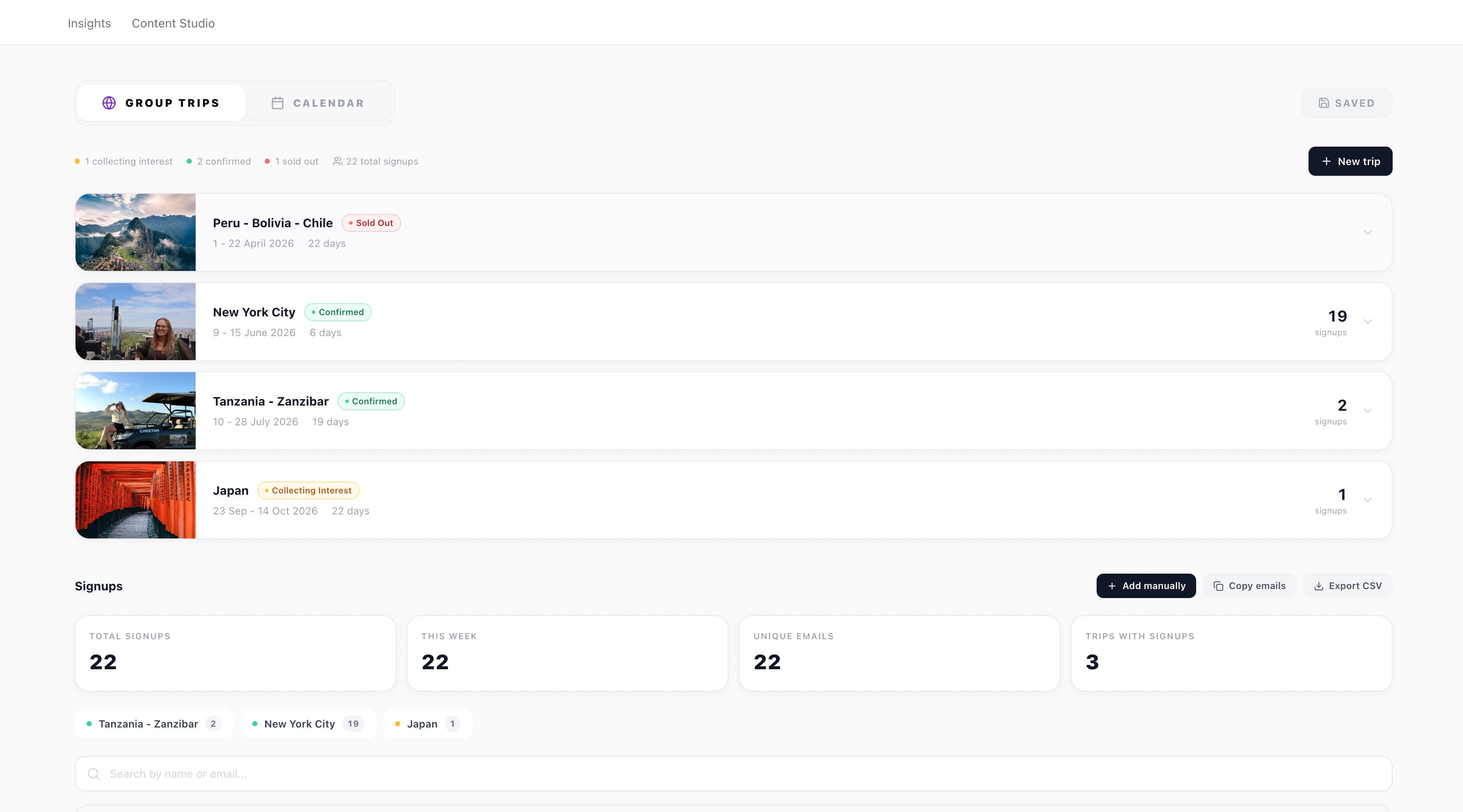 Sistema de inscripción a viajes