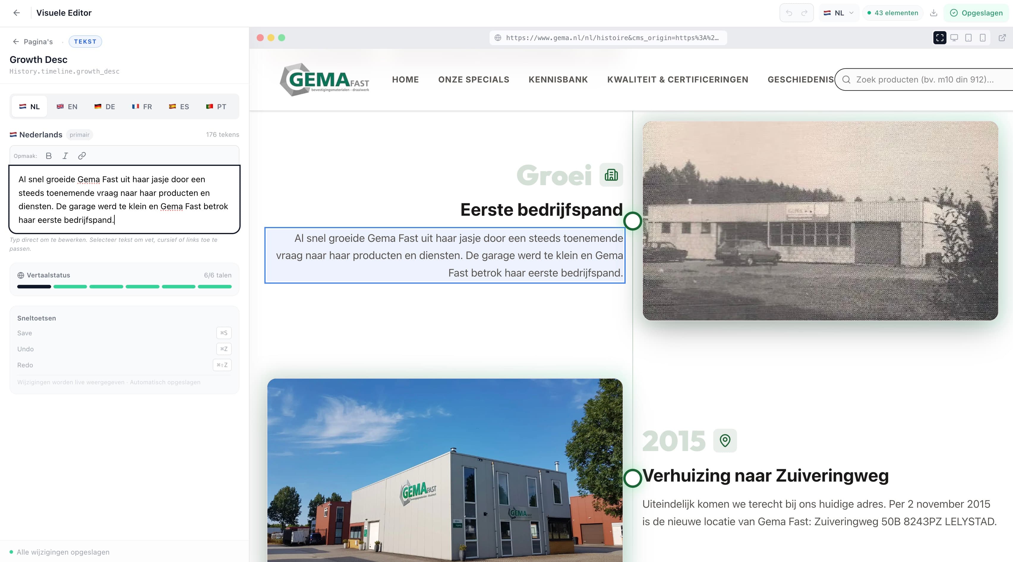 Editor visual con traducción automática